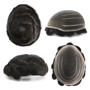 Natural Toupee Welded Mono Lace Human Hair Replacement Medium Light System - Picture 1 of 41