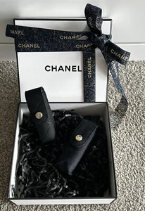 Rare Chanel Makeup Vip Set of 2 Black Suede Lipstick Lip Balm Case with Gift Box - Picture 1 of 6