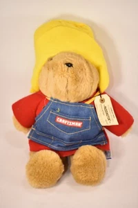 VTG PADDINGTON BEAR VINTAGE SEARS CRAFTSMAN PLUSH APRON TOOL RED COAT OUTFIT 15" - Picture 1 of 10