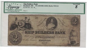 1800'S $2 TWO DOLLARS SHIP BUILDERS BANK ROCKLAND, ME - Bild 1 von 2