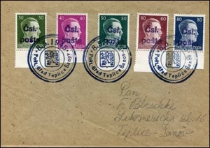 CS769. CZECHOSLOVAKIA LIBERATION COVER 1945 TEPLICE-SANOV LOCAL OVERPRINT TYPE A - Picture 1 of 1