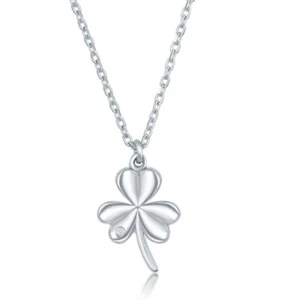 Sterling Silver Diamond Three Leaf Clover Necklace - Picture 1 of 1