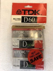 Nuevo de Lote Antiguo Cassette de Audio TDK D60 Paquete de 2 Cintas IEC1 TIPO I JAPÓN - Imagen 1 de 4