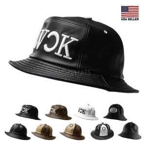 Faux Leather Hip-hop Sun Outdoor Fishing Beach Bucket Boonie Cap Hat Women Men - Picture 1 of 13