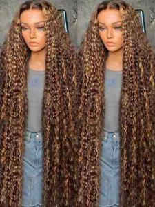 Curly 13x6 Lace Frontal Human Hair Wig 427 Highlight Ombre HD Remy Hair Lace Wig - Picture 1 of 11