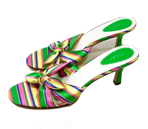 FIONI RAINBOW SATIN BOW FRONT SANDAL HEELS, 2.5" HEEL, SIZE 9 - Picture 1 of 6