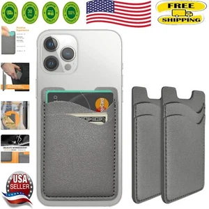 2-Pack Grey Leather Phone Card Holder & Wallet Stick-On for Any Cell Phone - Picture 1 of 9