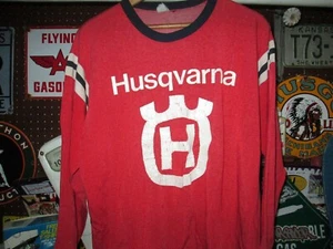 Distressed HUSQVARNA Vtg Peacock Ltd 70s 1980s MOTOCROSS Durene Jersey T Shirt M - Picture 1 of 9
