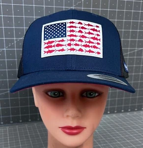 Columbia PFG Fish Flag Snapback Cap NEW Navy Blue - Picture 1 of 8