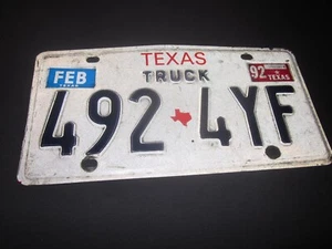 Placa de licencia de camión Texas 492 4yf 1992 etiqueta - Imagen 1 de 4