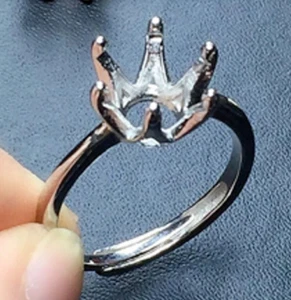 Solid Sterling Silver Adjustable Ring Blanks - Cage Sizes 6.5 to 7 mm Round - Picture 1 of 2