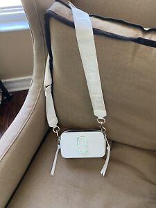 Marc Jacobs Snapshot White Silver Tone Leather Crossbody Bag Purse Preowned