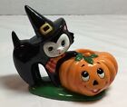 Geo Z Lefton Witch Cat And Pumpkin Halloween Candle Holder Vintage 1986
