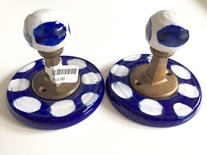 Set/2 ANTHROPOLOGIE Pop Dot Wall Hooks Hand-Painted Ceramic + Brass NEW - Picture 1 of 3