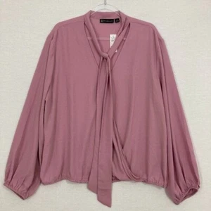 New New York & Company Pink Mauve Tie Front Surplice Wrap Flowy Top XXL - Picture 1 of 11