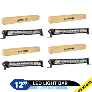 4X 12inch LED Light Bar Spot Flood Combo Truck SUV ATV Jeep Offroad Driving 10'' - Picture 1 of 11
