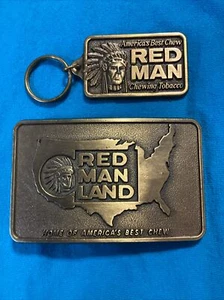 Nie benutzt toller alter Vintage 1988 Redman Schlüsselanhänger und Red Man Land Gürtelschnalle - Bild 1 von 3