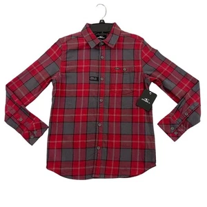 O’Neill Redmond Button Up Shirt Boys Size 7/8 Red Plaid Stretch Flannel MSRP $65 - Picture 1 of 12