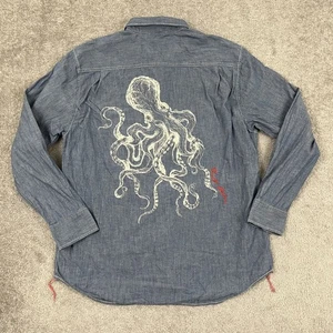Tommy Bahama Shirt Mens XL Blue Chambray Octopus Kraken Linen Blend Button Up - Picture 1 of 9