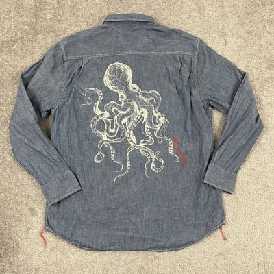 Tommy Bahama Shirt Mens XL Blue Chambray Octopus Kraken Linen Blend Button Up - Image 1 of 4