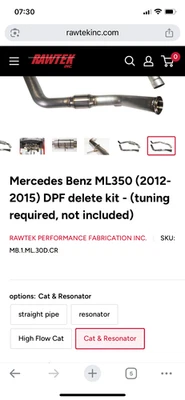 Rawtek Rawtech Mercedes Benz ML350 Blutec (2012-2015) DPF Kit Escape Silenciador Foto 1 de 3