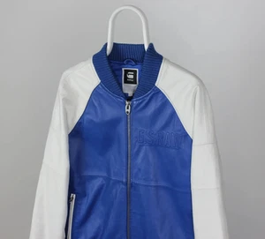 Vintage 90s G-Star Raw Leather Oxford Bomber Jacket Rare Y2K - Picture 1 of 12