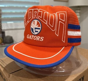 Vintage Florida Alligatoren Mütze Kappe 3 Streifen orange blau Netz Trucker USA - Bild 1 von 9