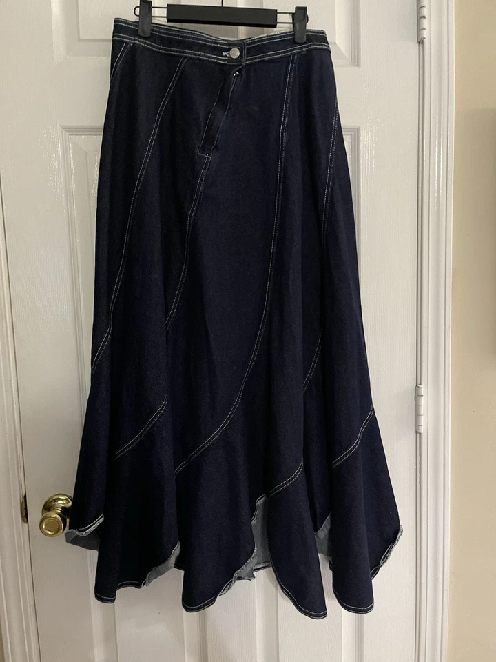 Maxi Falda BDG Urban Outfitters Mujer M Dobladillo Festoneado Asimétrico Vaquera Rodeo Foto 1 de 4