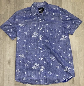Corona Extra Beer Hawaiian Shirt Large Blue Crown Cerveza Brew Camp - Picture 1 of 13