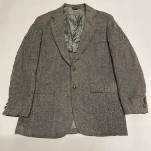 Vintage Tweed Blazer Mens 40 R Grey Wool Herringbone Jacket Countries 80s - Picture 1 of 18