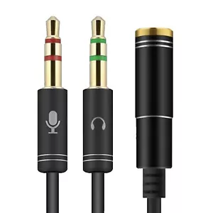 Audio Splitter Kabel Schwarz Y Adapter Headset 3.5mm Klinke Buchse > 2 x Stecker - Bild 1 von 2