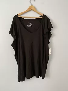 NWT Torrid Size 4X Black Short Sleeve Flutter Sleeve T-shirt Slim Fit V-neck - Picture 1 of 8
