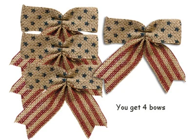 Set of 4 -- Americana Burlap Bows ... 4-1/2" wide x 4-1/2" high - Image 1 of 2