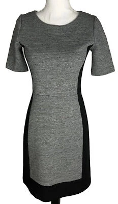 Vestido justo feminino J Crew manga curta gola redonda cinza preto tamanho 2 - Imagem 1 de 4