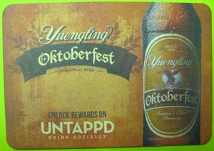 YUENGLING OKTOBERFEST Beer COASTER Mat w/ EAGLE Bottle, Pottsville, PENNSYLVANIA - Picture 1 of 2