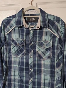 BKE Damen Westernshirt S schmale Passform blaugrün weiß Rohrleitung L-Ärmel 23 - Bild 1 von 6