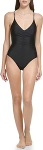 Calvin Klein Tie Back Logo Straps One Piece Swimsuit XL BLACK NWT - Picture 1 of 11