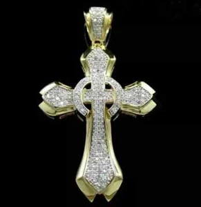 Colgante Cruz Moissanita Corte Redondo 2.30Ct Para Hombre Chapado en Oro Amarillo 14k Plata - Imagen 1 de 8