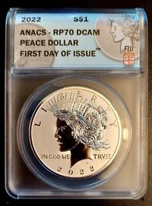 2022 Peace Dollar $1 ANACS Rev Proof High Relief RP70 DCAM First Day of Issue - Picture 1 of 6