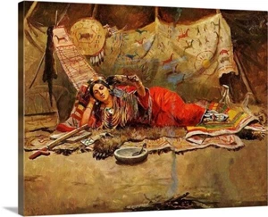 Foto vintage de 1800 de los indios nativos americanos envuelta en lienzo de colección Waiting de 16x20 - Imagen 1 de 3