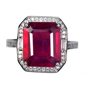 Octagon Ruby 12x10mm Cz 14K White Gold Plate 925 Sterling Silver Ring Size 7