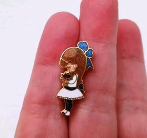Joan Walsh Anglund Pin Girl In White With Blue Bow 1972 Enamel - Picture 1 of 4