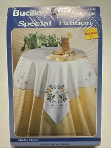 Sealed Bucilla Table Topper Cloth 63345 Meadow Flowers Embroidery 40” X 40” - Picture 1 of 8