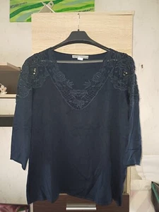 Strickpullover mit Baumwollspitze von Ashley Brooke Blau Gr. 48 - 1x getragen - Bild 1 von 5