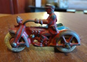 Antique Vintage Hubley Cast Iron Cop Motorcycle W/ Side Car 4" 1724b