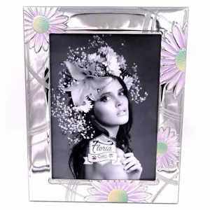 Cornice Portafoto in Argento Bilaminato cm 18x24 Decoro Smaltato Margherite - Imagen 1 de 4
