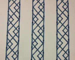 KRAVET LATTICELY ULTRAMARINE BLUE MODERN BAMBOO STRIPED FABRIC 2.75 YARD 54"W - Picture 1 of 5