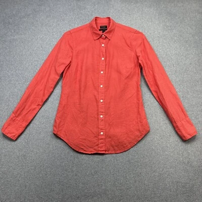 J Crew Perfect Shirt Women 00 Red Coral Baird McNutt Irish Linen Summer Coastal - Image 1 of 4