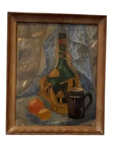 Signed Vintage Oil Painting on Board - Still Life wine Bottle, 1963 - Picture 1 of 10