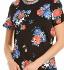 Tory Burch FLORAL EMBELLISHED T SHIRT Navy Tea Rose  Size S  M  (New)